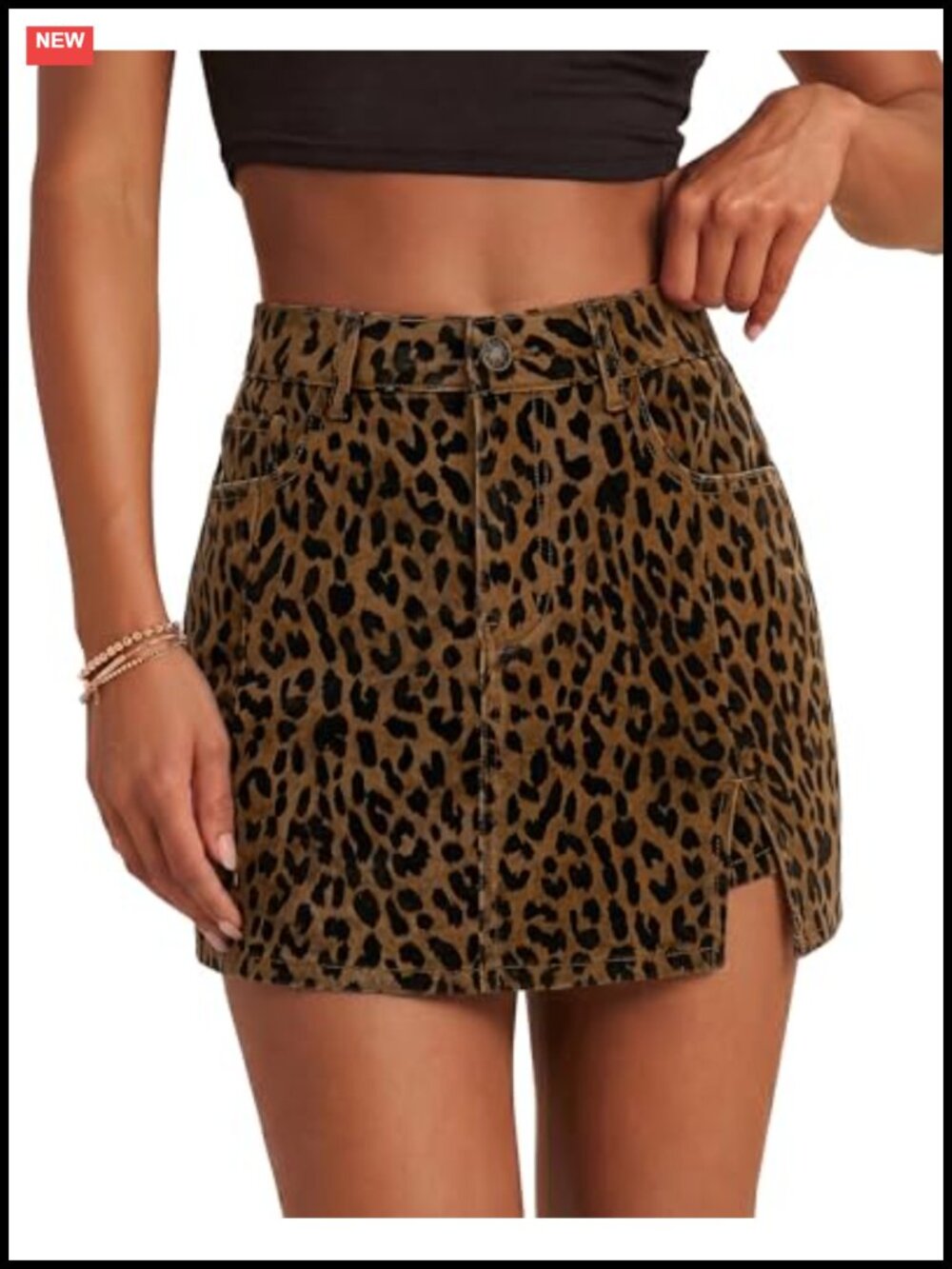 Denim Skort with Attached Shorts High Waisted Zipper Slit